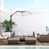 Outsunny 8ft x 8ft Square Offset 360 Cantilever Market Patio Umbrella with Cross Base Off White(m-10)