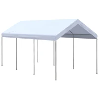 Outsunny 10' x 20' Party Tent and Carport, Height Adjustable Portable Garage, Outdoor Canopy Tent 8 Legs without Sidewalls for Car, Truck, Boat, Motorcycle, Bike, Garden Tools, White(m-1)