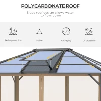 Outsunny 10' x 12' Hardtop Gazebo Canopy with Polycarbonate Roof, Aluminum Frame, Permanent Pavilion Outdoor Gazebo with Netting, for Patio, Garden, Backyard, Deck, Lawn, Gray, Brown(m-6)