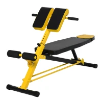 Soozier Adjustable Hyper Extension Dumbbell Weight Bench, Foam Leg Holders, Exercise Abs, Arms, Core, Strength Workout Station for Home Gym, Yellow(m-1)