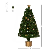 HOMCOM 3 FT Pre-Lit Artificial Table Christmas Tree, Fiber Optic Holiday Home Xmas Indoor Decoration with Golden Stand, Green(m-3)