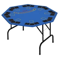 Soozier Poker Table Foldable, 47" Octagon Blackjack Poker Game Table for 8 Players with Cup Holders and Chips Tray, Blue Felt(m-1)