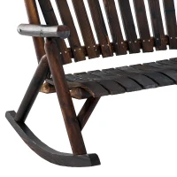 Outsunny Wooden Porch Rocking Chair, Wood Double Adirondack, Rocker for Indoor or Outdoor with High Rise Slatted Back, Carbonized(m-8)