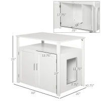 PawHut Wooden Cat Litter Box Enclosure Furniture with Adjustable Partition, Cat Washroom End Table with Open Shelf, White(m-3)