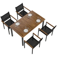 Outsunny Outdoor Dining Set for 4, Patio Table and Chairs Set with 59" Rectangle Acacia Wood Table and 352 LBS Stackable Chairs(m-11)