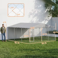 PawHut 13' x 13' x 6.5' Dog Kennel Outdoor for Small Medium Dogs with Waterproof Roof, Silver(m-3)