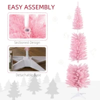 HOMCOM 7ft Pencil Christmas Tree, Slim Artificial Christmas Tree with Realistic Branches and Warm White LED Lights, Pink(m-7)