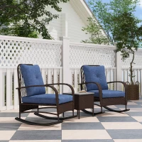 Outsunny 3 Piece Wicker Patio Furniture Set, Outdoor PE Rattan Rocking Chairs with Coffee Table, Cushions for Porch, Brown(m-2)