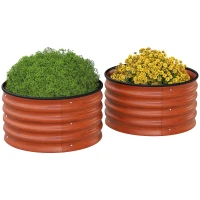 Outsunny Set of 2 Raised Garden Bed, Metal Planter Box with Safety Edging, Easy-to-assemble Stock Tank, Dark Brown(m-11)