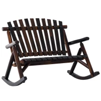 Outsunny Wooden Porch Rocking Chair, Wood Double Adirondack, Rocker for Indoor or Outdoor with High Rise Slatted Back, Carbonized(m-1)