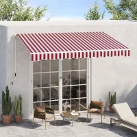 Outsunny 10' x 8' Retractable Awning, Patio Awnings, Sunshade Shelter w/ Manual Crank Handle, UV & Water-Resistant Fabric and Aluminum Frame for Deck, Balcony, Yard, Wine Red Stripes(m-2)