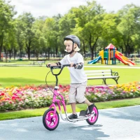 Qaba Kids Scooter, Lightweight Scooter with Adjustable Handlebar, Rear Brake, Kickstand, 12" EVA Wheels, for 5-12 Y, Pink(m-2)