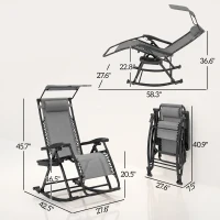 Outsunny 2 Outdoor Rocking Chairs Foldable Reclining Zero Gravity Lounge Rockers w/ Pillow Cup & Phone Holder, Gray(m-3)