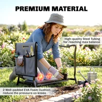 Outsunny 2-In-1 Garden Kneeler and Seat, Heavy Duty Foldable Garden Stool with Soft EVA Pad and Tool Pouch, Gray(m-7)