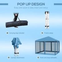 Outsunny 10' x 10' Pop Up Canopy Tent with Netting, Instant Gazebo, Ez up Screen House Room with Carry Bag, Height Adjustable, for Outdoor, Garden, Patio, Light Blue(m-6)