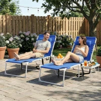 Outsunny Tanning Chair Set of 2 with Face Hole and Side Table, 5-Position Folding Outdoor Chaise Lounge Chair, Navy Blue(m-2)