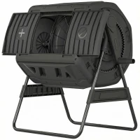 Outsunny Compost Bin Outdoor, 53 Gal Dual Chamber Tumbling Composter with Adjustable Vents, BPA Free Tumbling Composter, Black(m-1)