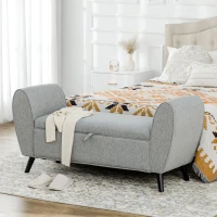HOMCOM Modern Upholstered Storage Bench with Arms, Linen-Feel Fabric Ottoman Bench for Bedroom Entryway Living Room, Light Gray(m-2)