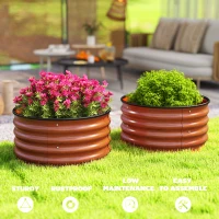 Outsunny Set of 2 Raised Garden Bed, Metal Planter Box with Safety Edging, Easy-to-assemble Stock Tank, Dark Brown(m-7)