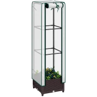 Outsunny Garden Bed with Trellis, Outdoor Plant Box with PE Cover, Drainage Holes and Zipper Door, 15.7" x 15.7" x 48.8", Brown(m-11)