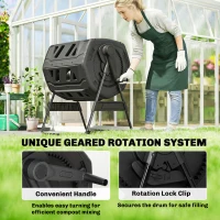 Outsunny Compost Bin Outdoor, 53 Gal Dual Chamber Tumbling Composter with Adjustable Vents, BPA Free Tumbling Composter, Black(m-5)