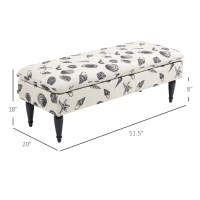 HOMCOM Linen-Touch Upholstered Fabric Ottoman Bench for Bedroom, Entryway, Living Room, Beige with Seashells(m-3)