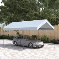 Outsunny 10' x 20' Party Tent and Carport, Height Adjustable Portable Garage, Outdoor Canopy Tent 8 Legs without Sidewalls for Car, Truck, Boat, Motorcycle, Bike, Garden Tools, White(m-2)