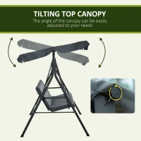 Outsunny 3-Seat Outdoor Patio Swing Chair with Removable Cushion, Steel Frame Stand and Adjustable Tilt Canopy for Patio, Garden, Poolside, Balcony, Backyard, Gray(m-4)