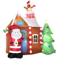 Outsunny 7.5ft Christmas Inflatables Outdoor Decorations Gingerbread House with Santa Claus and Christmas Tree, Blow-Up LED Yard Christmas Decor for Lawn Garden Party(m-11)