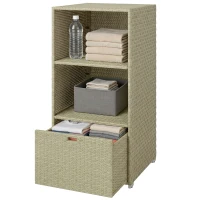 Outsunny Valet Pool Towel Rack, Water-Resistant PE Plastic Rattan Wicker Storage Organizer, 2 Shelves, 1 Basket Drawer(m-1)