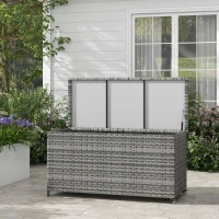 Outsunny 83 Gallon Deck Box, Large Outdoor Storage Chest, PE Wicker Trunk for Outside on Wheels for Garden Tools, Pool Supplies & Patio Furniture Cushions, Gray(m-2)