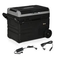 Outsunny 12 V Car Fridge, 2 Zone 48 Quart Portable Compressor Electric Cooler with Wheels, Pull-up Handle, Cutting Board, 12/24 V DC and 110 - 240 V AC for Outdoor, Driving, Travel(m-1)