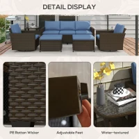 Outsunny 6-Piece Rattan Patio Furniture Set with 3-Seater Sofa, Swivel Rocking Chairs, Footstools, 2 Tier Table, Deep Coffee(m-7)
