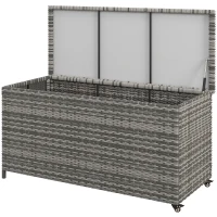 Outsunny 83 Gallon Deck Box, Large Outdoor Storage Chest, PE Wicker Trunk for Outside on Wheels for Garden Tools, Pool Supplies & Patio Furniture Cushions, Gray(m-1)