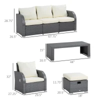 Outsunny 6-Piece Outdoor Rattan Patio Sectional Sofa Set with 3-Seat Couch, 2 Recliners, 2 Ottoman Footrests, & Coffee Table Conversation Set, Cream White(m-3)