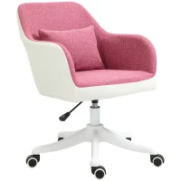 Vinsetto Office Chair, Lumbar Massage Desk Chair with Barrel Chair Armrests, USB Powered Massage, Mid-Back, 360 Swivel, Throw Pillow, Adjustable Height, Pink(m-19)