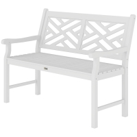 Outsunny Outdoor Garden Bench, Wooden Frame Patio Bench with Geometric Pattern, 43.25 Inch Weatherproof 2-Person Love Seat, White