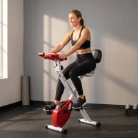 Soozier Foldable Upright Training Exercise Bike Indoor Stationary X Bike with 8 Levels of Magnetic Resistance for Aerobic Exercise, Red(m-8)