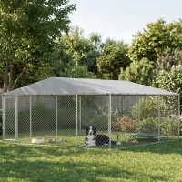 PawHut 13' x 13' x 6.5' Dog Kennel Outdoor for Small Medium Dogs with Waterproof Roof, Silver(m-10)