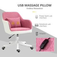 Vinsetto Office Chair, Lumbar Massage Desk Chair with Barrel Chair Armrests, USB Powered Massage, Mid-Back, 360 Swivel, Throw Pillow, Adjustable Height, Pink(m-11)