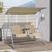 Outsunny 2-Seater Outdoor Porch Swing with Canopy and Table, Patio Swing Chair for Garden, Poolside, Backyard, Beige(m-2)