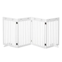 PawHut 29"H Freestanding Folding Pet Gate, Wooden Dog Barrier Fence, with 4 Panels and Dual Hinged Design for Doorways, or Stairs, White(m-11)