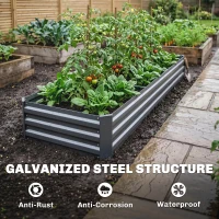 Outsunny 8x2x1ft Galvanized Raised Garden Bed Kit with Safety Edging for Flowers, Herbs and Vegetables, Dark Gray(m-5)