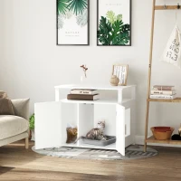PawHut Wooden Cat Litter Box Enclosure Furniture with Adjustable Partition, Cat Washroom End Table with Open Shelf, White(m-2)