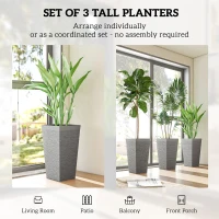Outsunny 22.8 Inch Set of 3 Outdoor Planters with Stone Finish and Wheels, Stackable Tapered Planters with Drainage Hole, Gray(m-4)