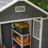 Outsunny 6x5 Plastic Garden Shed, Outdoor Storage Shed with Floor, Window, Lockable Doors and Vents, Wood Effect Grey(m-11)