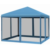 Outsunny 10' x 10' Pop Up Canopy Tent with Netting, Instant Gazebo, Ez up Screen House Room with Carry Bag, Height Adjustable, for Outdoor, Garden, Patio, Light Blue(m-1)