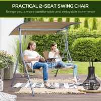 Outsunny 2-Seater Outdoor Porch Swing with Canopy and Table, Patio Swing Chair for Garden, Poolside, Backyard, Beige(m-5)