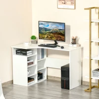 HOMCOM 47.25" L-Shaped Computer Desk, Writing Desk, Corner Desk with Storage Shelves for Home Office, Study, White(m-2)