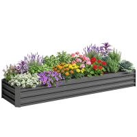 Outsunny 8x2x1ft Galvanized Raised Garden Bed Kit with Safety Edging for Flowers, Herbs and Vegetables, Dark Gray(m-11)